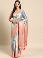 Thumbnail for Multicolor Art Silk Woven Zari Design Floral Saree with Unstitched Blouse - Hiral Fashion - Distacart