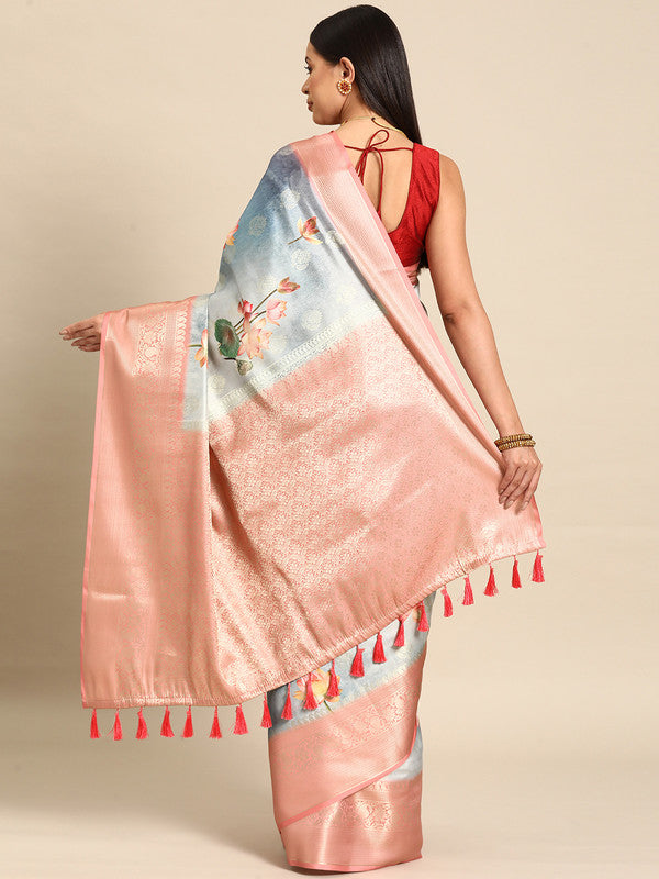 Multicolor Art Silk Woven Zari Design Floral Saree with Unstitched Blouse - Hiral Fashion - Distacart
