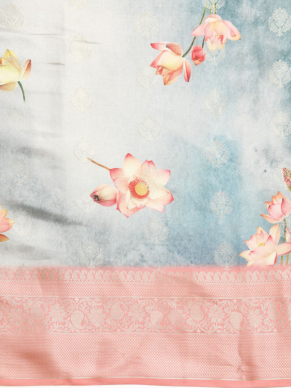 Multicolor Art Silk Woven Zari Design Floral Saree with Unstitched Blouse - Hiral Fashion - Distacart