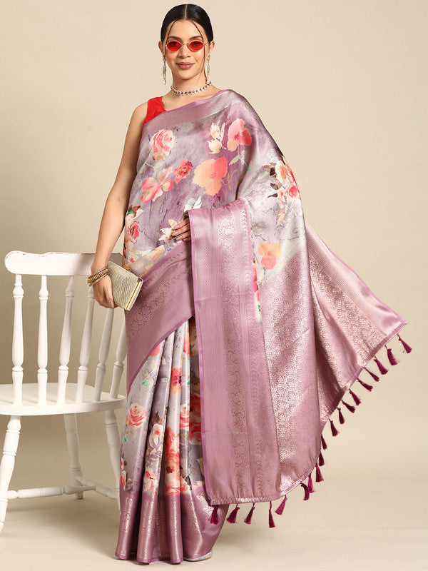 Multicolor Art Silk Woven Zari Design Floral Saree with Unstitched Blouse - Hiral Fashion - Distacart