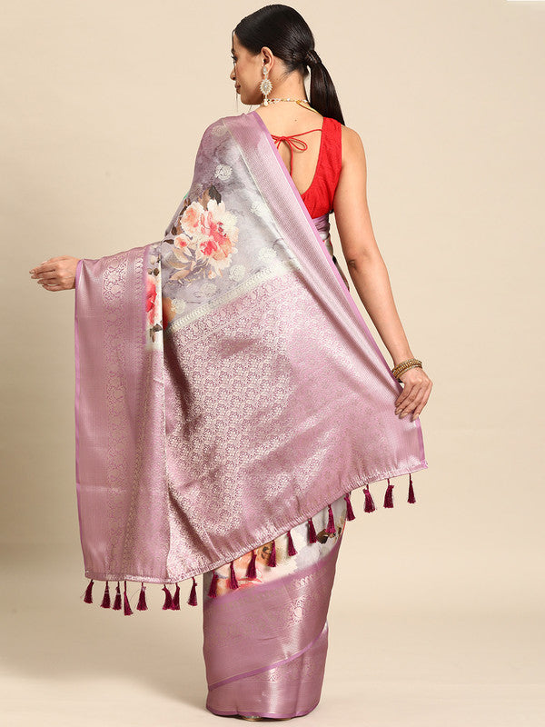 Multicolor Art Silk Woven Zari Design Floral Saree with Unstitched Blouse - Hiral Fashion - Distacart
