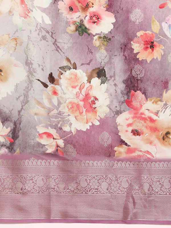 Multicolor Art Silk Woven Zari Design Floral Saree with Unstitched Blouse - Hiral Fashion - Distacart