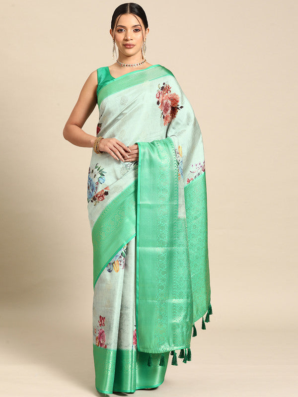 Multicolor Art Silk Woven Zari Design Floral Saree with Unstitched Blouse - Hiral Fashion - Distacart