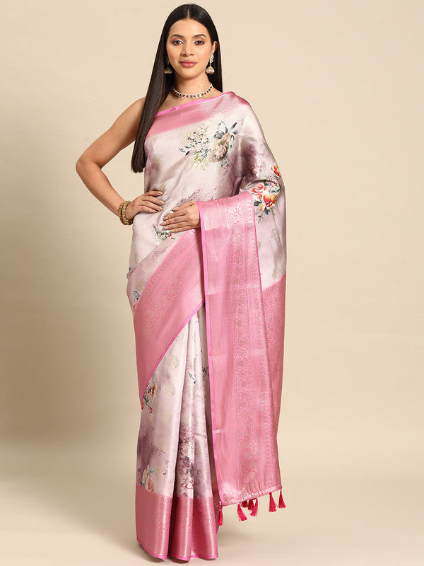 Multicolor Art Silk Woven Zari Design Floral Saree with Unstitched Blouse - Hiral Fashion - Distacart