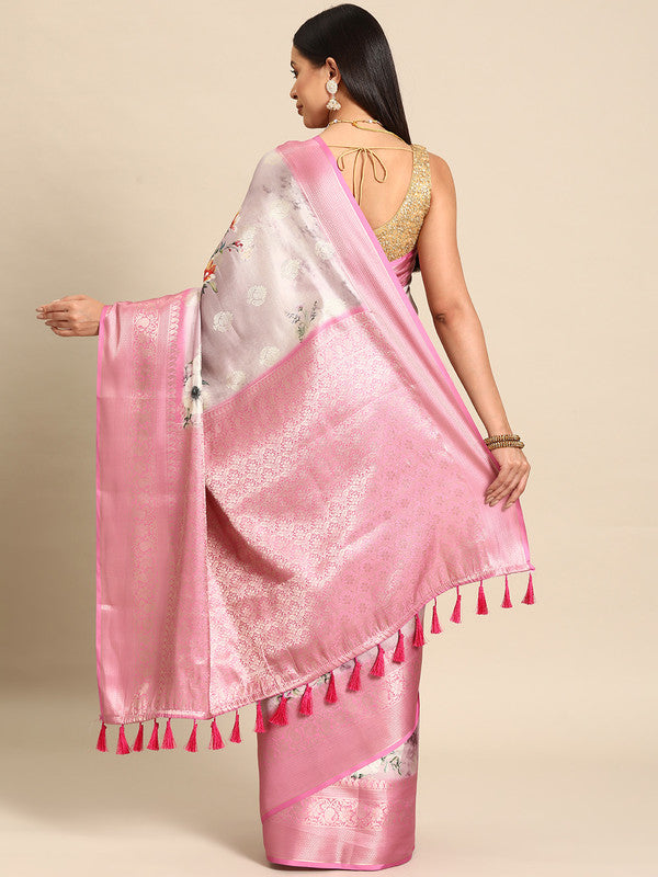Multicolor Art Silk Woven Zari Design Floral Saree with Unstitched Blouse - Hiral Fashion - Distacart