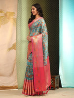 Thumbnail for Blue Art Silk Digital Print Floral Saree with Unstitched Blouse - Hiral Fashion - Distacart