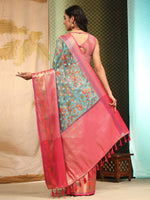 Thumbnail for Blue Art Silk Digital Print Floral Saree with Unstitched Blouse - Hiral Fashion - Distacart