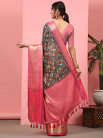 Thumbnail for Brown Art Silk Digital Print Floral Saree with Unstitched Blouse - Hiral Fashion - Distacart