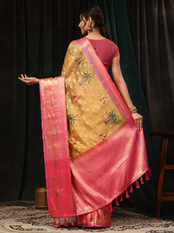 Mustard Art Silk Digital Print Floral Saree with Unstitched Blouse - Hiral Fashion - Distacart