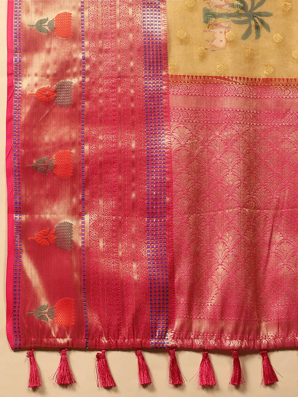 Mustard Art Silk Digital Print Floral Saree with Unstitched Blouse - Hiral Fashion - Distacart