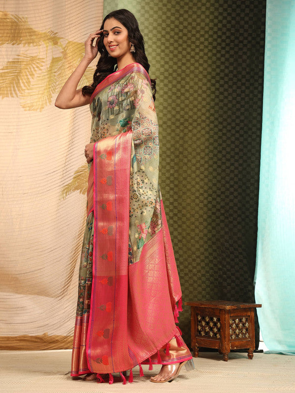 Multicolor Art Silk Digital Print Floral Saree with Unstitched Blouse - Hiral Fashion - Distacart