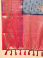 Thumbnail for Navy Blue Art Silk Digital Print Floral Saree with Unstitched Blouse - Hiral Fashion - Distacart