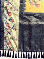 Thumbnail for Mustard Kanjeevaram Silk Digital Print Floral Saree with Unstitched Blouse - Hiral Fashion - Distacart