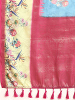 Thumbnail for Turquoise Kanjeevaram Silk Digital Print Floral Saree with Unstitched Blouse - Hiral Fashion - Distacart