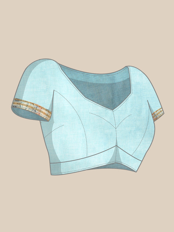 Blue Art Silk Printed Floral Saree with Unstitched Blouse - Hiral Fashion - Distacart