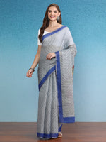 Thumbnail for Gray Silk Cotton Digital Print Striped Saree with Unstitched Blouse - Hiral Fashion - Distacart