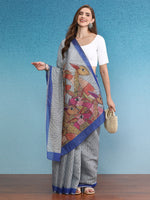 Thumbnail for Gray Silk Cotton Digital Print Striped Saree with Unstitched Blouse - Hiral Fashion - Distacart