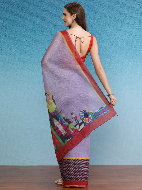 Lavender Silk Cotton Digital Print Solid Saree with Unstitched Blouse - Hiral Fashion - Distacart