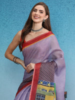 Thumbnail for Lavender Silk Cotton Digital Print Solid Saree with Unstitched Blouse - Hiral Fashion - Distacart