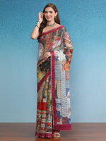 Thumbnail for Multicolor Silk Cotton Digital Print Abstract Saree with Unstitched Blouse - Hiral Fashion - Distacart