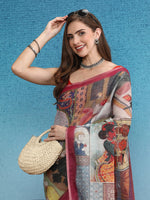 Thumbnail for Multicolor Silk Cotton Digital Print Abstract Saree with Unstitched Blouse - Hiral Fashion - Distacart