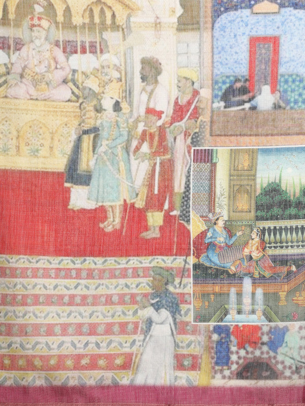 Multicolor Silk Cotton Digital Print Abstract Saree with Unstitched Blouse - Hiral Fashion - Distacart