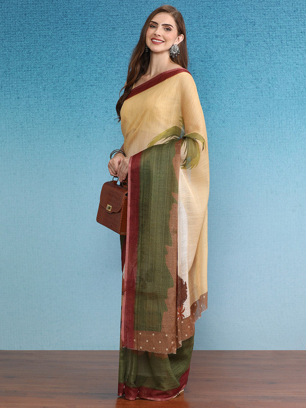 Multicolor Silk Cotton Digital Print Floral Saree with Unstitched Blouse - Hiral Fashion - Distacart