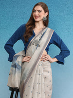 Thumbnail for Beige Silk Cotton Digital Print Polka Dots Saree with Unstitched Blouse - Hiral Fashion - Distacart