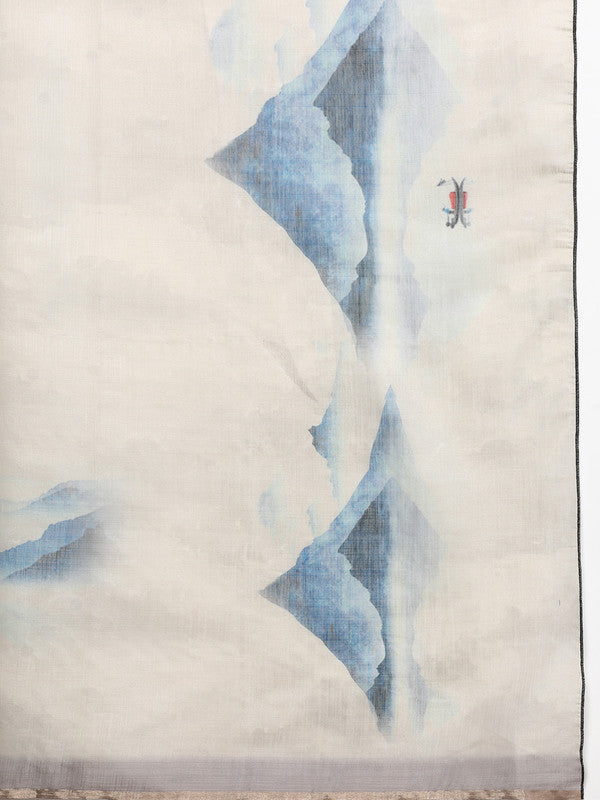 Beige Silk Cotton Digital Print Polka Dots Saree with Unstitched Blouse - Hiral Fashion - Distacart