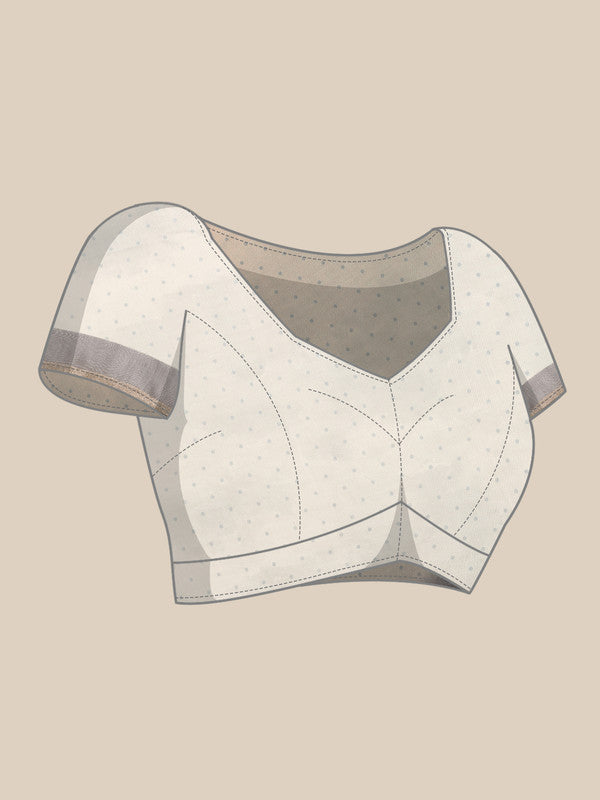 Beige Silk Cotton Digital Print Polka Dots Saree with Unstitched Blouse - Hiral Fashion - Distacart