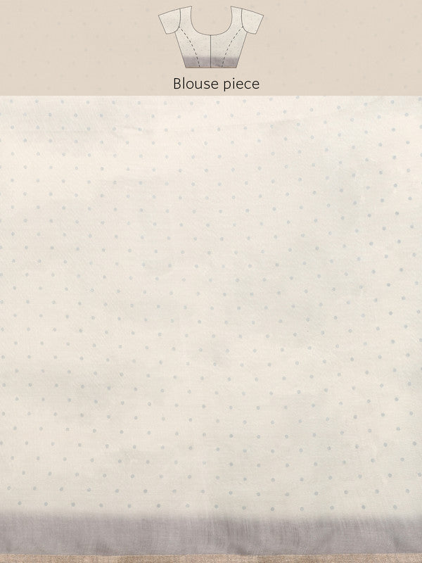 Beige Silk Cotton Digital Print Polka Dots Saree with Unstitched Blouse - Hiral Fashion - Distacart