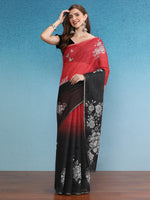 Thumbnail for Black Silk Cotton Digital Print Floral Saree with Unstitched Blouse - Hiral Fashion - Distacart