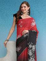 Thumbnail for Black Silk Cotton Digital Print Floral Saree with Unstitched Blouse - Hiral Fashion - Distacart