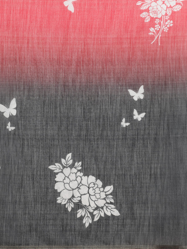 Black Silk Cotton Digital Print Floral Saree with Unstitched Blouse - Hiral Fashion - Distacart