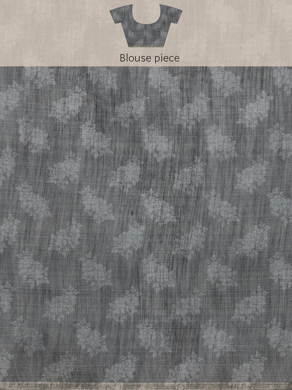 Black Silk Cotton Digital Print Floral Saree with Unstitched Blouse - Hiral Fashion - Distacart