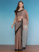 Thumbnail for Brown Silk Cotton Digital Print Striped Saree with Unstitched Blouse - Hiral Fashion - Distacart