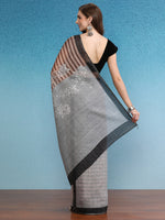 Thumbnail for Brown Silk Cotton Digital Print Striped Saree with Unstitched Blouse - Hiral Fashion - Distacart
