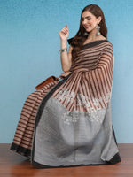 Thumbnail for Brown Silk Cotton Digital Print Striped Saree with Unstitched Blouse - Hiral Fashion - Distacart