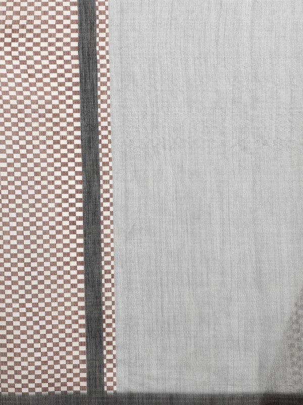 Brown Silk Cotton Digital Print Striped Saree with Unstitched Blouse - Hiral Fashion - Distacart