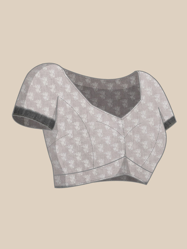 Brown Silk Cotton Digital Print Striped Saree with Unstitched Blouse - Hiral Fashion - Distacart