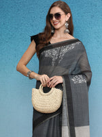 Thumbnail for Gray Silk Cotton Digital Print Floral Saree with Unstitched Blouse - Hiral Fashion - Distacart