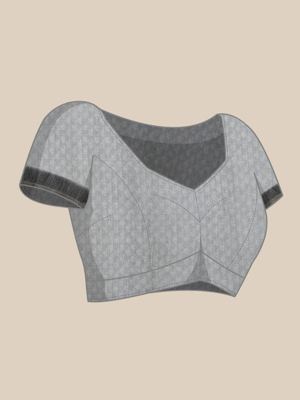 Gray Silk Cotton Digital Print Floral Saree with Unstitched Blouse - Hiral Fashion - Distacart