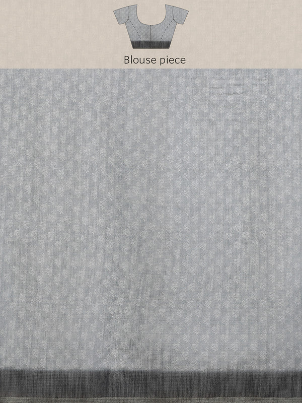 Gray Silk Cotton Digital Print Floral Saree with Unstitched Blouse - Hiral Fashion - Distacart