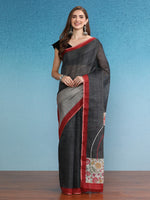 Thumbnail for Gray Silk Cotton Digital Print Solid Saree with Unstitched Blouse - Hiral Fashion - Distacart