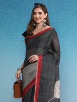 Thumbnail for Gray Silk Cotton Digital Print Solid Saree with Unstitched Blouse - Hiral Fashion - Distacart