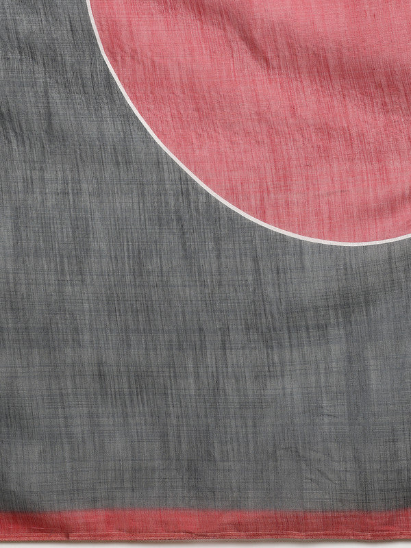 Gray Silk Cotton Digital Print Solid Saree with Unstitched Blouse - Hiral Fashion - Distacart