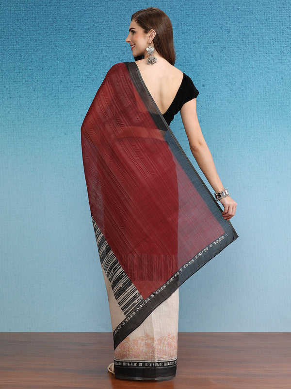 Maroon Silk Cotton Digital Print Solid Saree with Unstitched Blouse - Hiral Fashion - Distacart