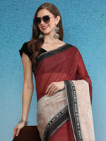 Thumbnail for Maroon Silk Cotton Digital Print Solid Saree with Unstitched Blouse - Hiral Fashion - Distacart