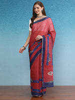 Thumbnail for Red Silk Cotton Digital Print Solid Saree with Unstitched Blouse - Hiral Fashion - Distacart