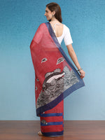 Thumbnail for Red Silk Cotton Digital Print Solid Saree with Unstitched Blouse - Hiral Fashion - Distacart